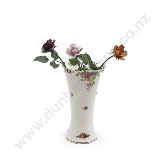 RA Old Country Roses Tall Vase with Three Ceramic and Plastic Flowers
