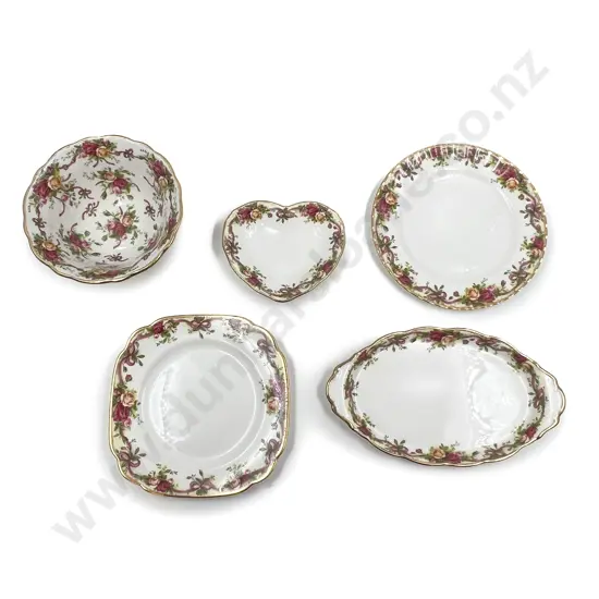 RA Old Country Roses Ruby Celebration Footed Bowl with Two Dishes and Plates (5pce)