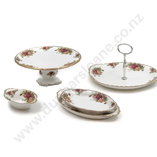 RA Old Country Roses Cake Plate and Tazza with Three Serving Dishes (5pce)