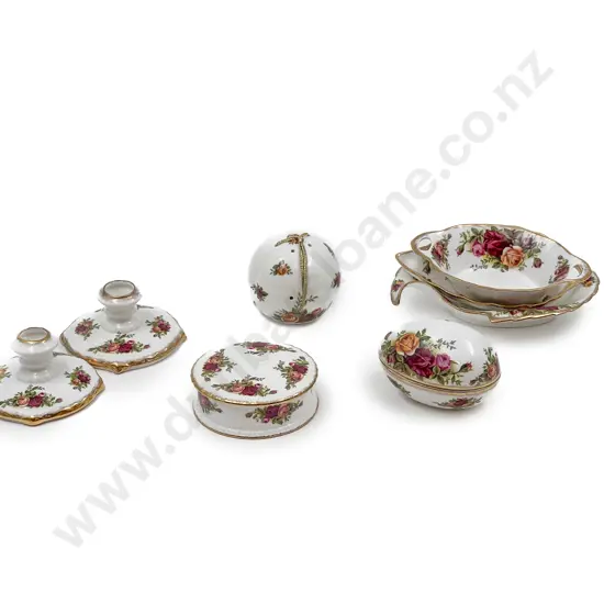 Collection of RA Old Country Roses Including Pomander and Pair Candle Holders (8pce)