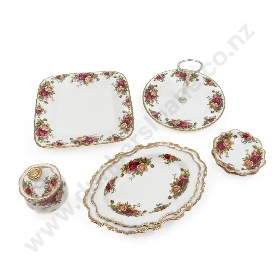 RA Old Country Roses Cake Stand with Sugar etc (7pce)