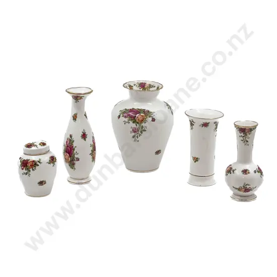 RA Old Country Roses Four Vases with Ginger Jar