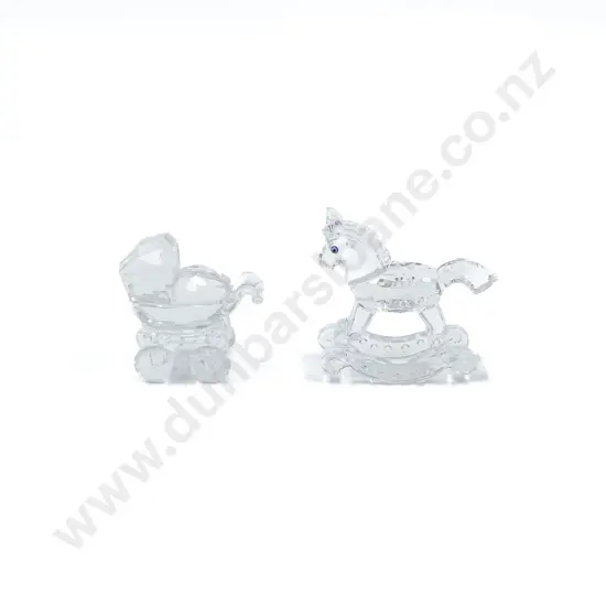 Swarovski Rocking Horse and Baby Carriage Ornaments