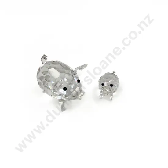 Two Swarovski Pig Ornaments