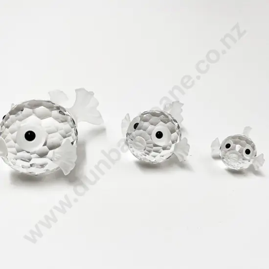 Three Swarovski Graduated Puffer Fish Ornaments