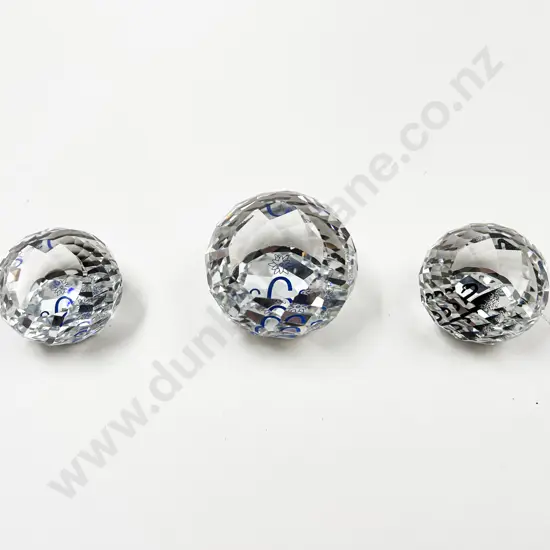 Boxed Set of Three Swarovski Crystal Society Cut Crystal Paperweights