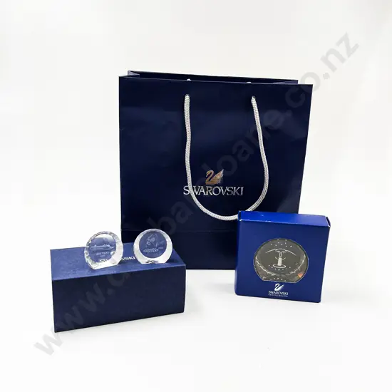 Swarovski Two Mistral 2001 Paperweights with Kristallwelten Paperweight