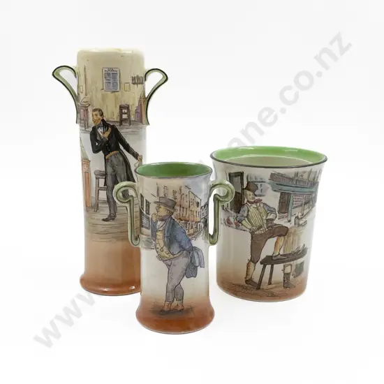 RD Dickens Series Ware Two Vases and Tobacco Barrel