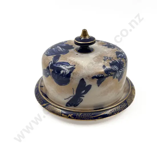 Doulton Burslem Blue and White Gilt Botanical Series Cheese Dish and Cover