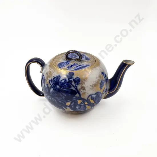 Doulton Burslem Blue and White Gilt Botanical Series Teapot