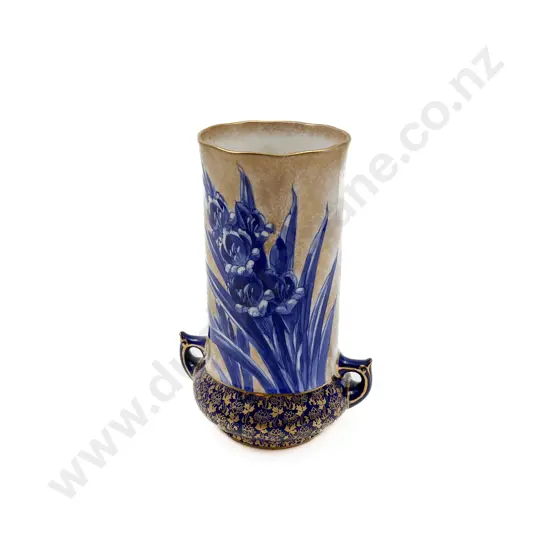 Doulton Burslem Blue and White Gilt Botanical Series Vase