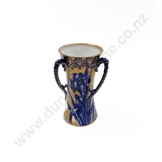 Doulton Burslem Blue and White Gilt Botanical Series Vase