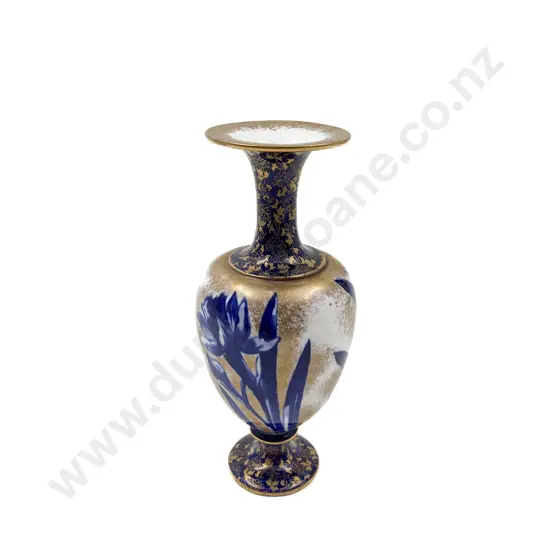 Royal Doulton Blue and White Gilt Botanical Series Speciman Vase