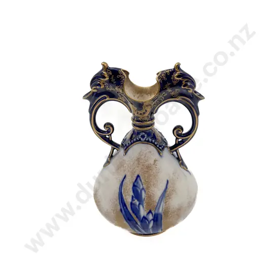 Doulton Burslem Blue and White Gilt Botanical Series Vase