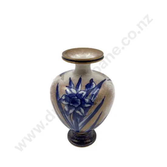 Doulton Burslem Blue and White Gilt Botanical Series Vase