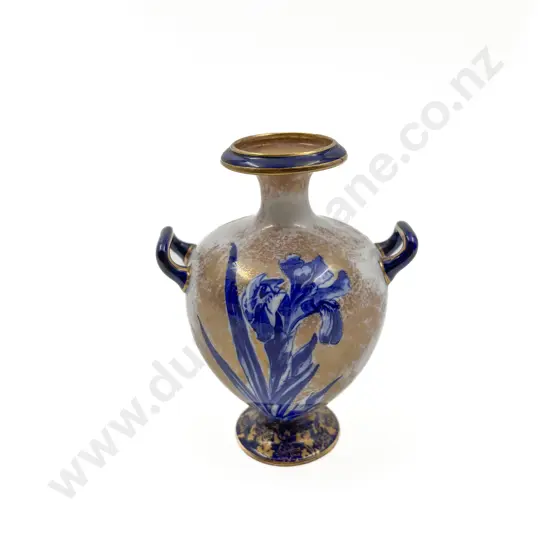 Doulton Burslem Blue and White Gilt Botanical Series Vase