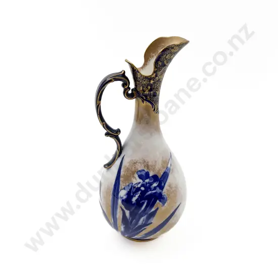 Doulton Burslem Blue and White Gilt Botanical Series Ewer
