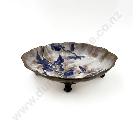 Doulton Burslem Blue and White Gilt Botanical Series Footed Dish