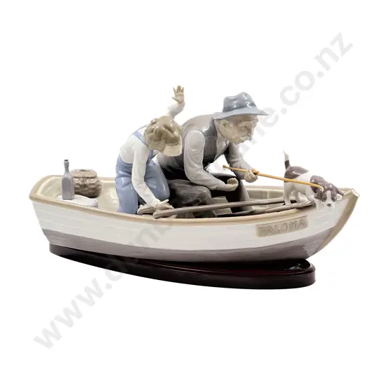 Lladro Figure Group Fishing with Gramps
