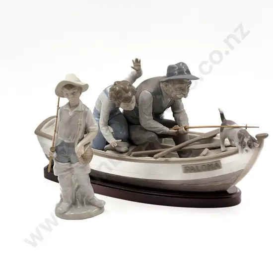 Lladro Figure Group Fishing with Gramps and Other