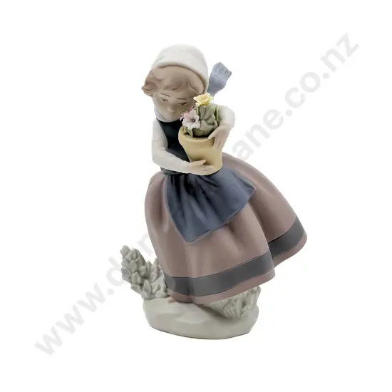 Lladro Bisque Figure Girl with Flower Pot