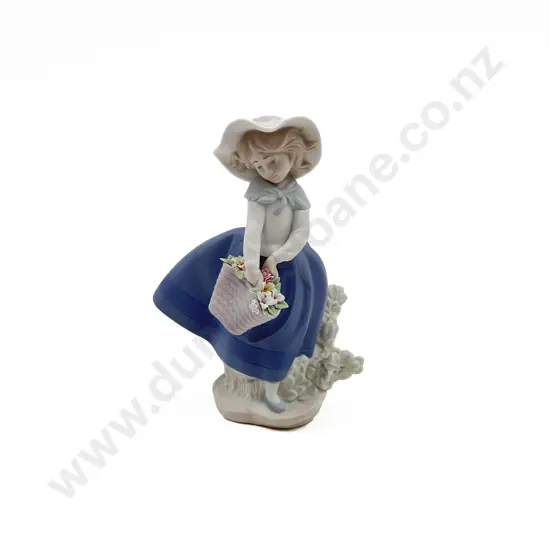 Lladro Bisque Figure Girl with Bag of Flowers