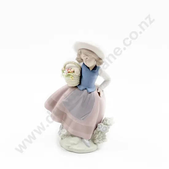 Lladro Bisque Figure Girl with Flower Basket