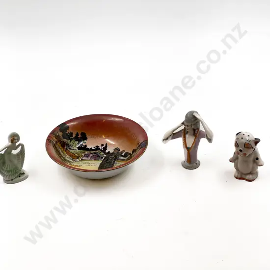 Bonzo Pepper Shaker with Two Half Heads and Maori Ware Bowl