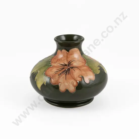 Walter Moorcroft Coral Hibiscus Pattern Squat Circular Vase