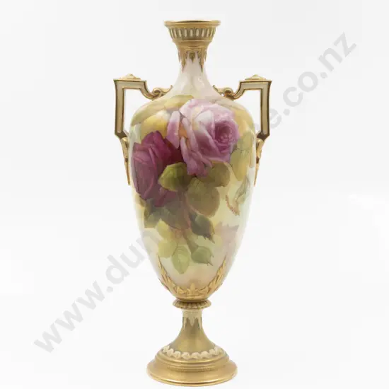Royal Worcester Ovoid Handled Pedestal Specimen Vase