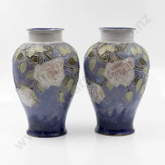 Large Pair Royal Doulton Stoneware Vases by Minnie Webb