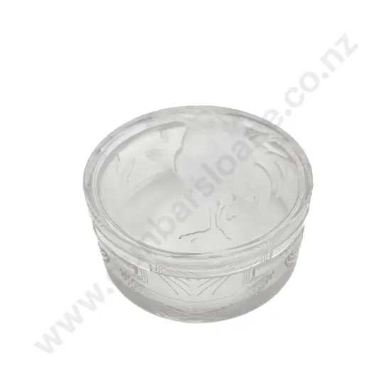 Lalique Frosted/Clear Cockerel and Wheat Pattern Powder Box