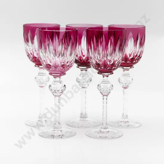 Five Fine Quality Ruby Flashed Hock Glasses