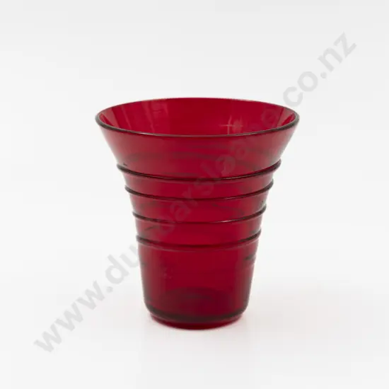 Mid C20th Barnaby Powell for Whitefriars Red Ribbon Trailed Vase