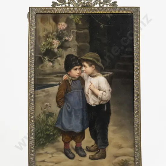 Berlin KPM Porcelain Plaque Of Two Young Boys Signed Wagner
