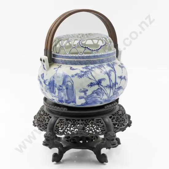 Chinese Blue & White Censer On Stand