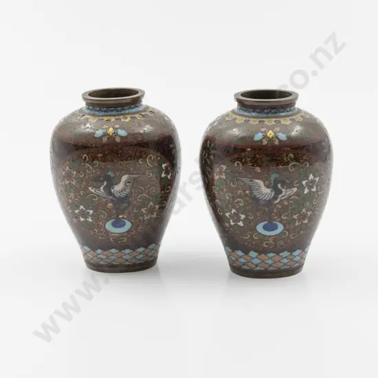 Small Pair Late C19th/Early C20th Cloisonné Vases