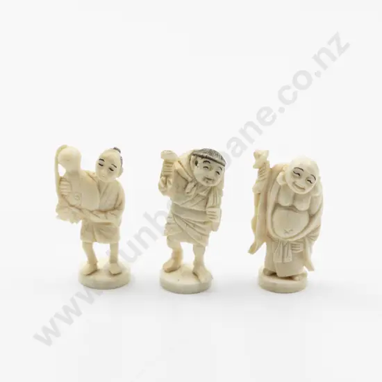 Three Small Japanese Carved Ivory Figures (faults)