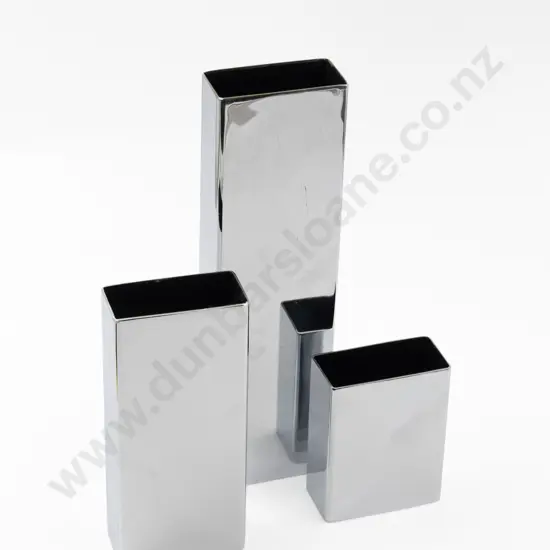 Set Of Three Japanese Mid-Century Graduated Chrome Plated Skyscraper Vases