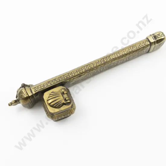 Late C19th Middle Eastern Brass Inkwell Qalamdan