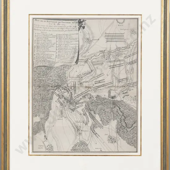 18th Century French Engraved Plan De La Battaille De Taisniere Donnee