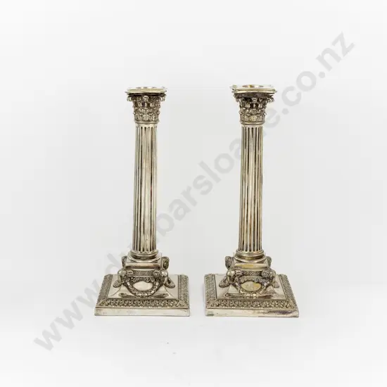 Elegant Pair Of Elkington & Co Corinthian Column Candlesticks