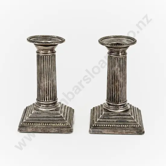 Pair Vict S/S Doric Column Candlesticks