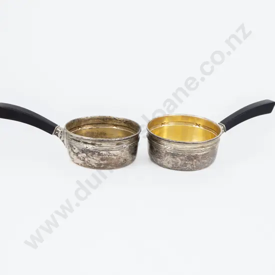 Small Pair Of Danish Sterling Silver Brandy Warming Pans by P Hertz