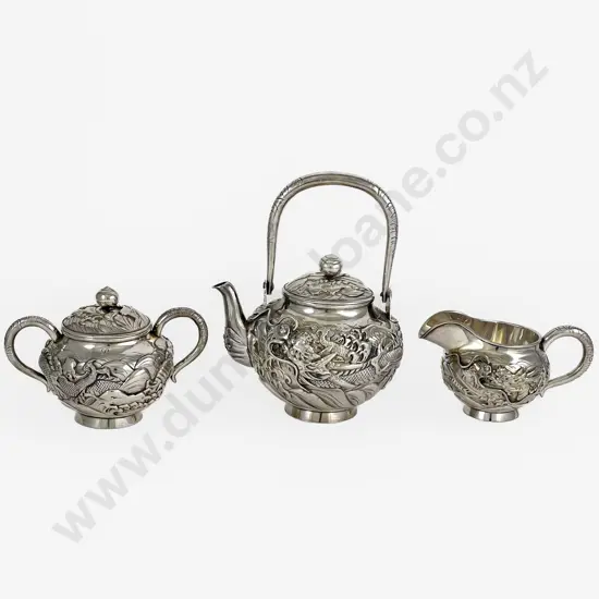 Chinese Export Silver 3 Piece Teaset