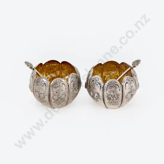 Attractive Pair of S/S Salts & Spoons by Walter & John Barnard