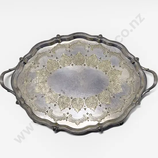 Large Late Vict S/Plate Two Handled Oval Banquet Tray