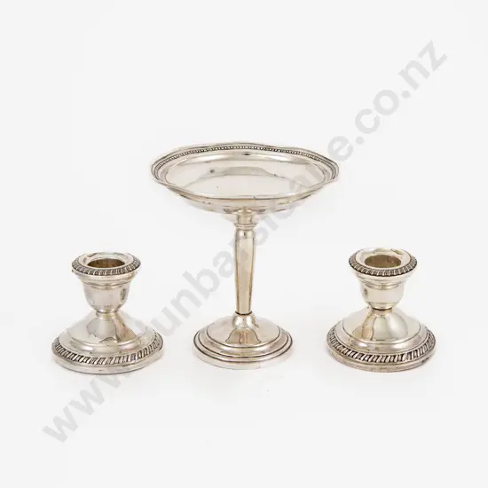 Pair of S/S Dwarf Candlesticks and Tazza
