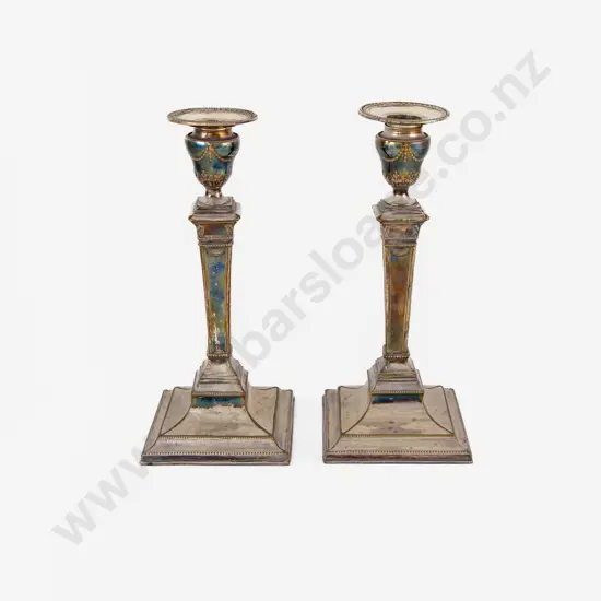 Pair C19th Sheffield Plate Table Candlesticks