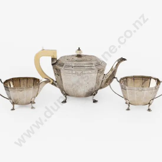 Geo V Art Deco S/S 3pce Teaset By Viners Ltd (Emile Viner)